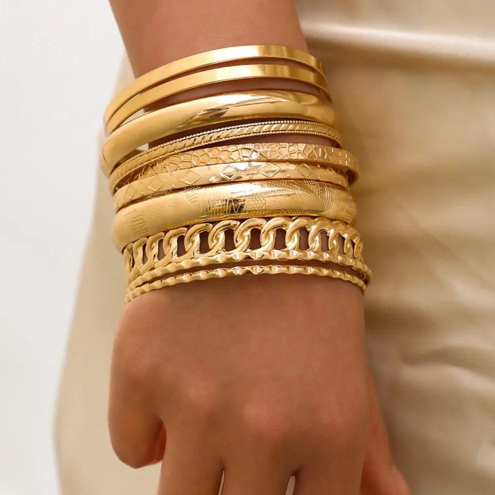 10pcs/set Metal Bangles Set For Women