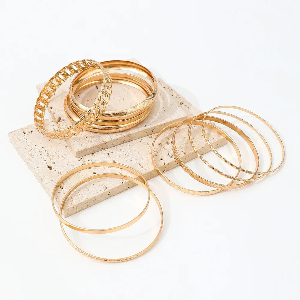 10pcs/set Metal Bangles Set For Women